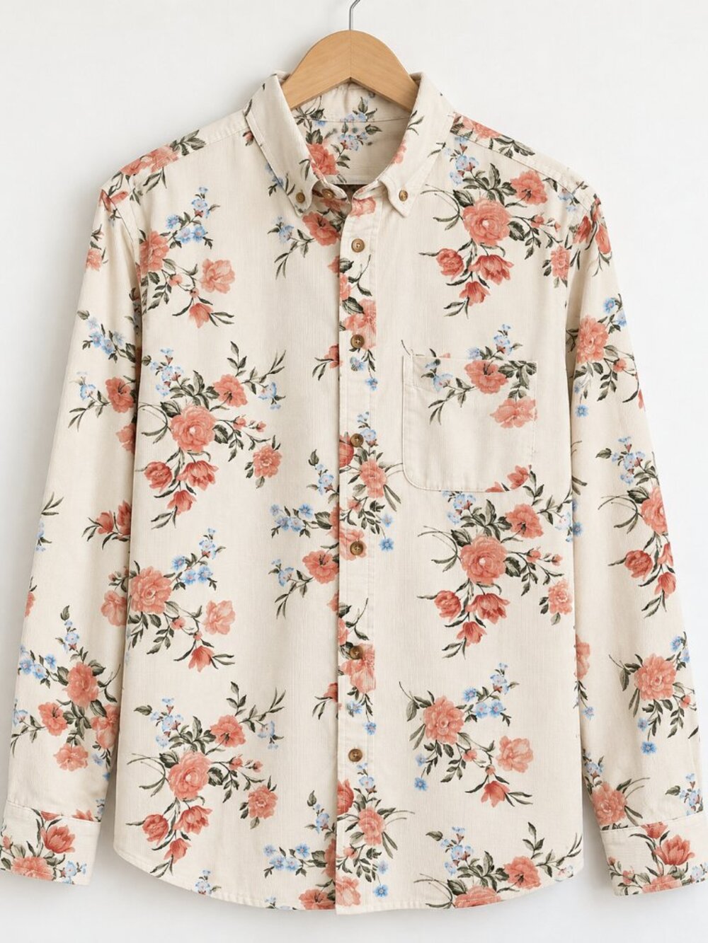 Floral Corduroy Button-Down Shirt Men’s XL Cream NWOT